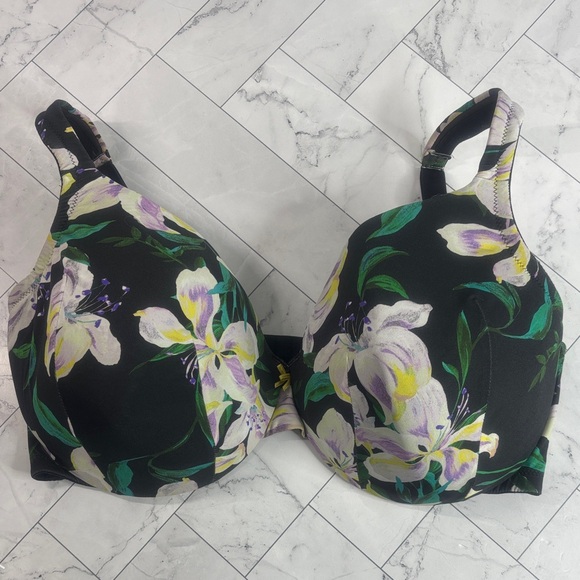Cacique Other - NWOT Cacique Lane Bryant Womens Bra Black Purple Floral LL FC UNDERWIRE 42DDD